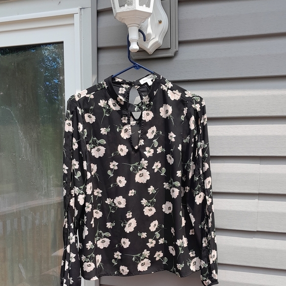 Monteau  Black and White Blouse Tie Front and Mandarin Collar XL - Picture 1 of 4